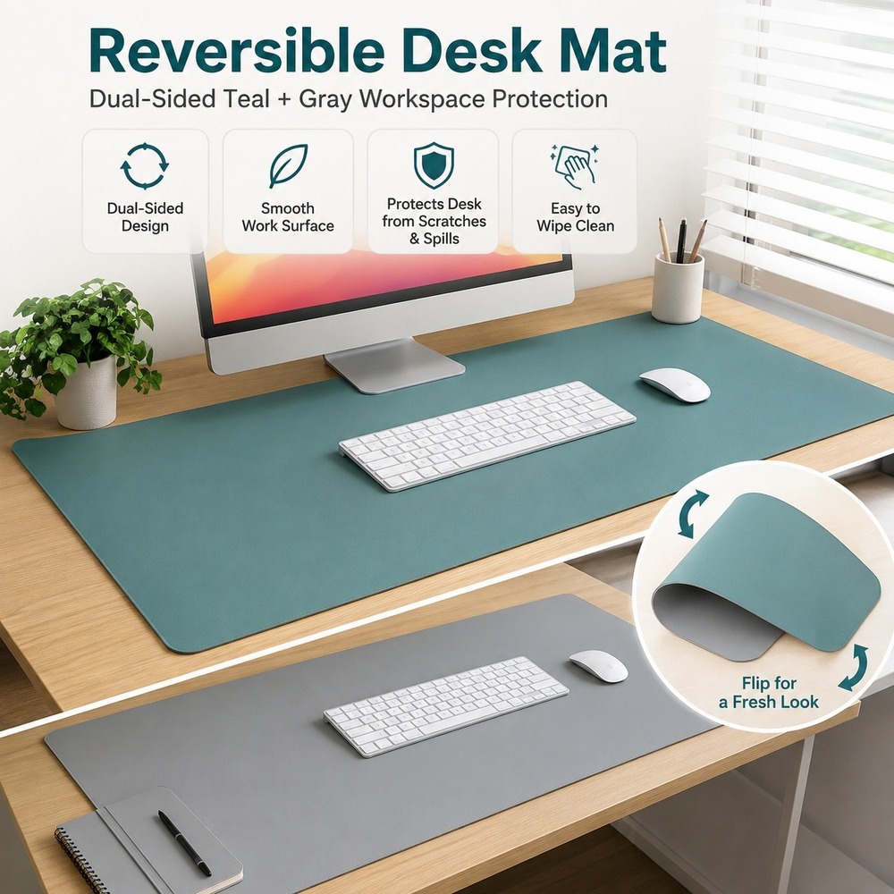 Extra Large Desk Mat 2 Pack Reversible Green Gray